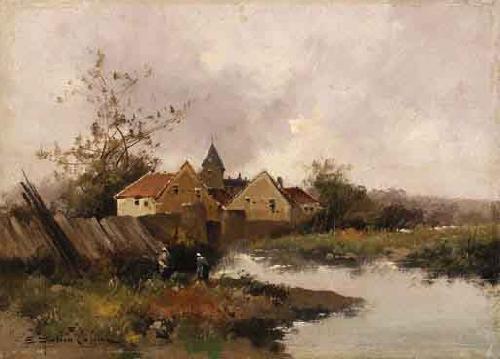 Eugene Galien-Laloue Village au Bord de Eau Sweden oil painting art